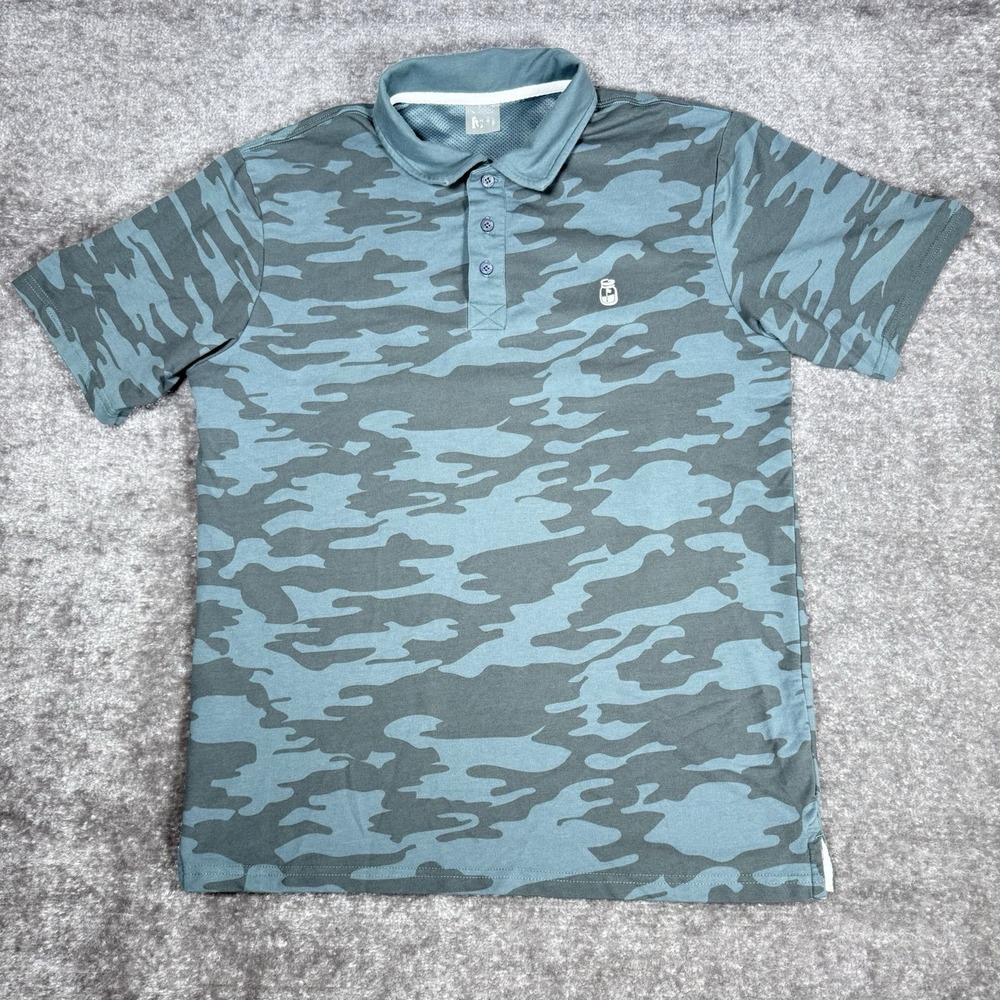 Moonshine Polo Shirt‎ Men's Medium Gray Camo Golf Short Sleeve Vented Pickleball
